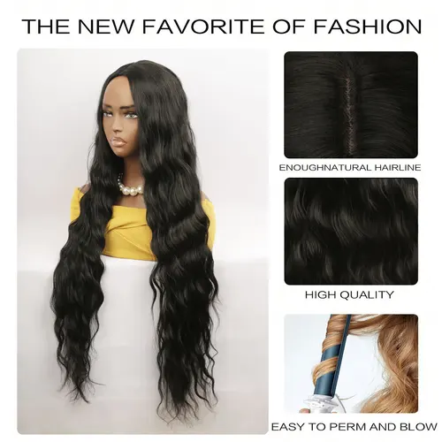 Imagen 2 del producto Pelucas extro largas negras de onda profunda de 32 pulgadas para mujer, peluca sintética ondulada elegante de aspecto Natural para principiantes, peluca de Cosplay para fiesta