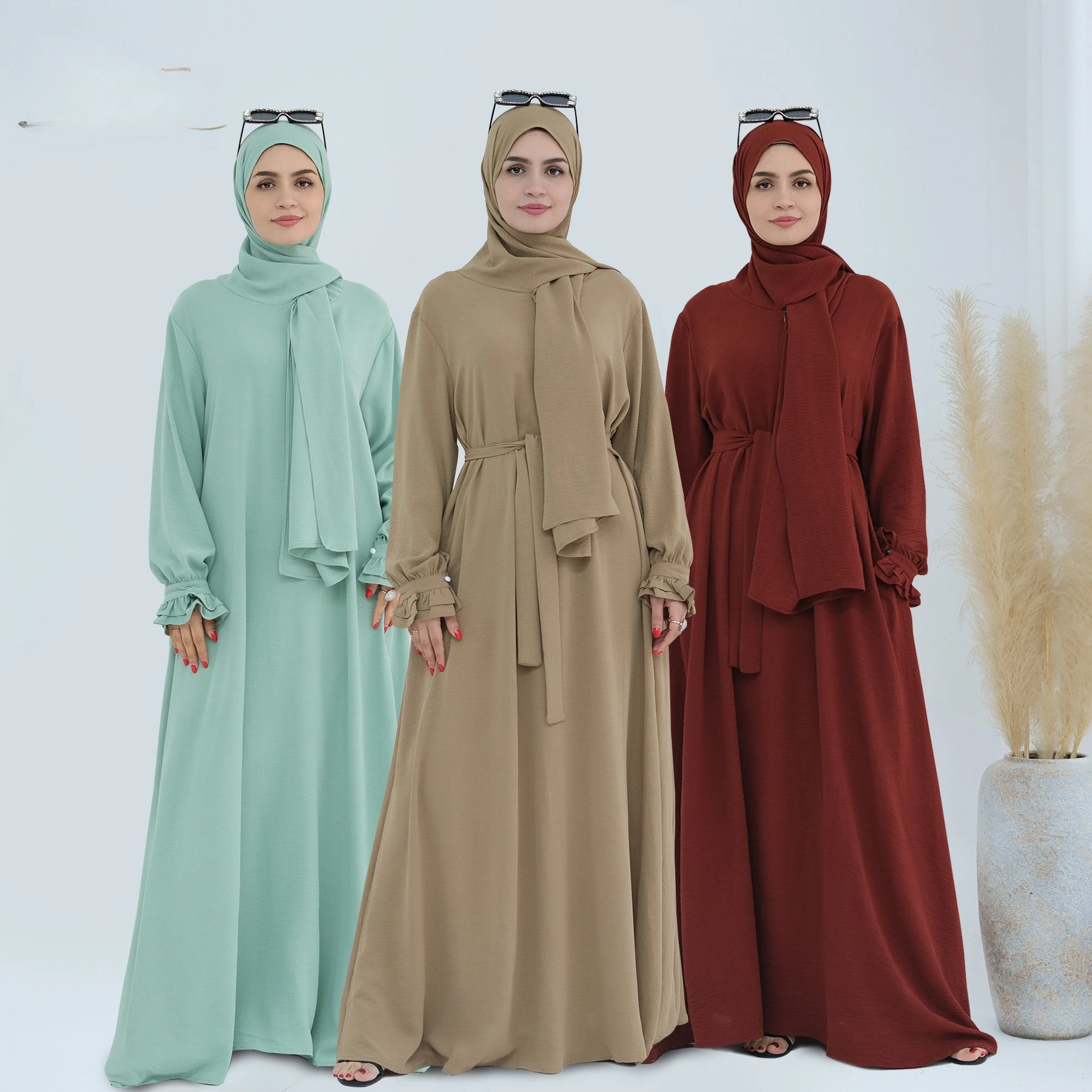 

Fashion Muslim Sets Modest Casual New Middle East Dubai Turkish Turban Dress Winter and Summer Muslim Abaya Suit