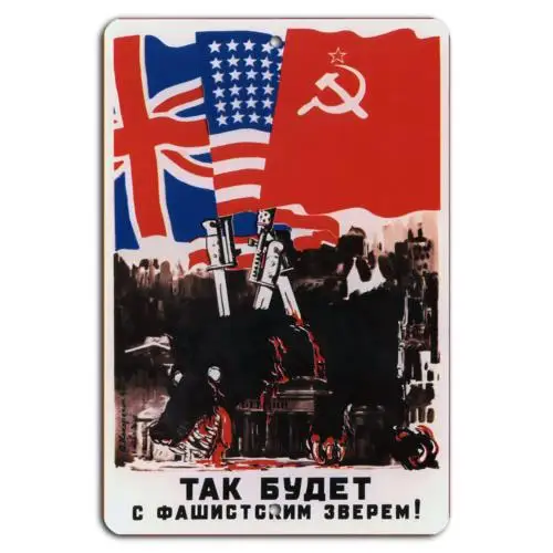Victoire alliée contre le fascisme – L'unité prévaut ! – Plaque en aluminium et étain