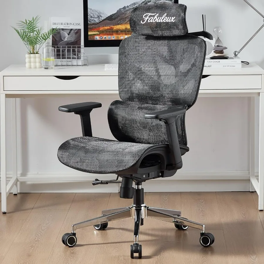 

Ergonomic Mesh Office Chair, Durable Home Office Chair with Adjustable Headrest Lumbar Support and Seat Depth,Black