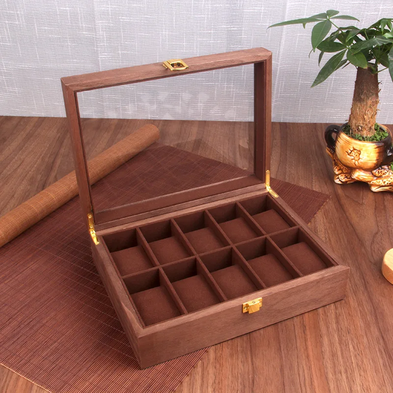 

10 Slots New Wood Watch Box Organizer With Glass Window Wooden Watch Display Luxury Case Storage Box Watch Holder For Men