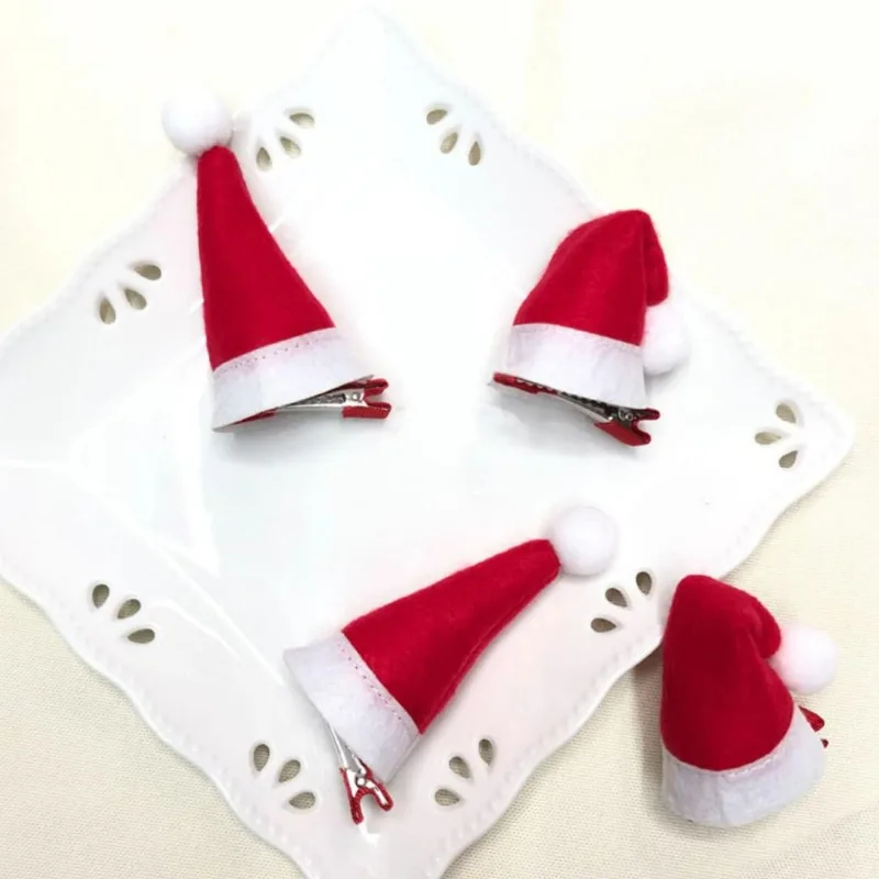 Christmas Hat Hairpin Small Santa Claus Cap Hair Clip Mini Father Christmas Hat Hairclip Festival Head Decorative Cute Barrettes