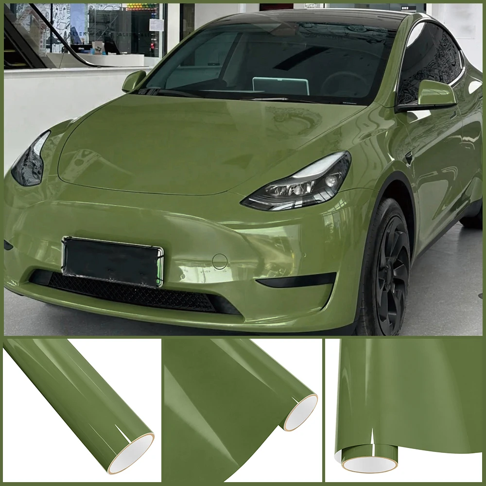 

Crystal Glossy Moss Green PET Wrap Vinyl Film Car Whole Body Protective Cover Sticker DIY Color Decal Auto Tuning Accessories
