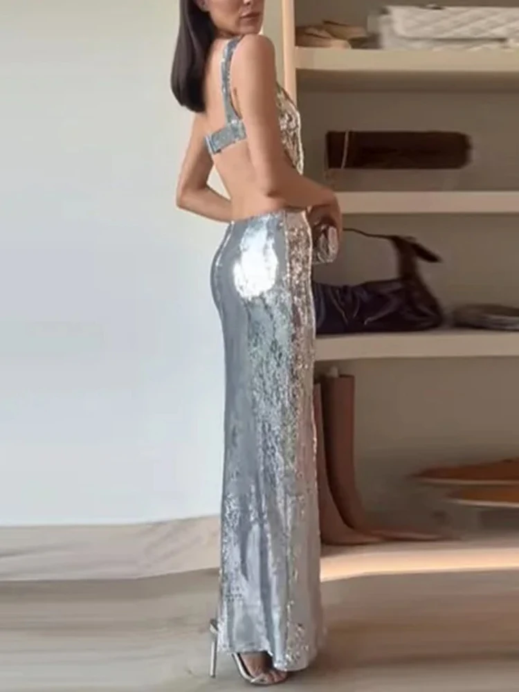 backless fishtail dress Steel Silver Evening Dress main image 1