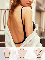 Varsbaby Backless Bra with Transparent Straps Push Up Deep V Neck Brassiere Low Back Low Cut Bra