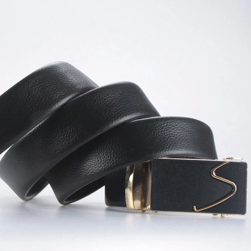 メンズPUレザーベルト,カジュアル,フォーマル,自動バックル付き