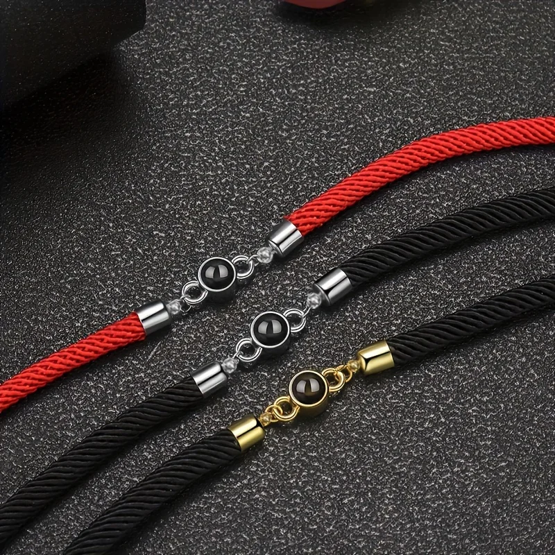 Custom Color Picture Projection Bracelet Copper Pendant Hand Woven Rope For Girlfriend Mom Valentine Christmas Romantic Gifts