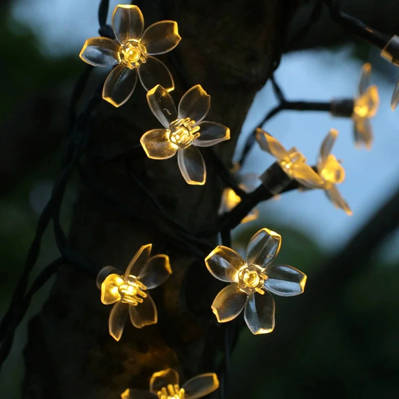 Solar Fairy String Light Sakura Garlands 5/7/12M Peach Flower Cherry LED Lamp for Wedding Party Garden Christmas Outdoor Decor