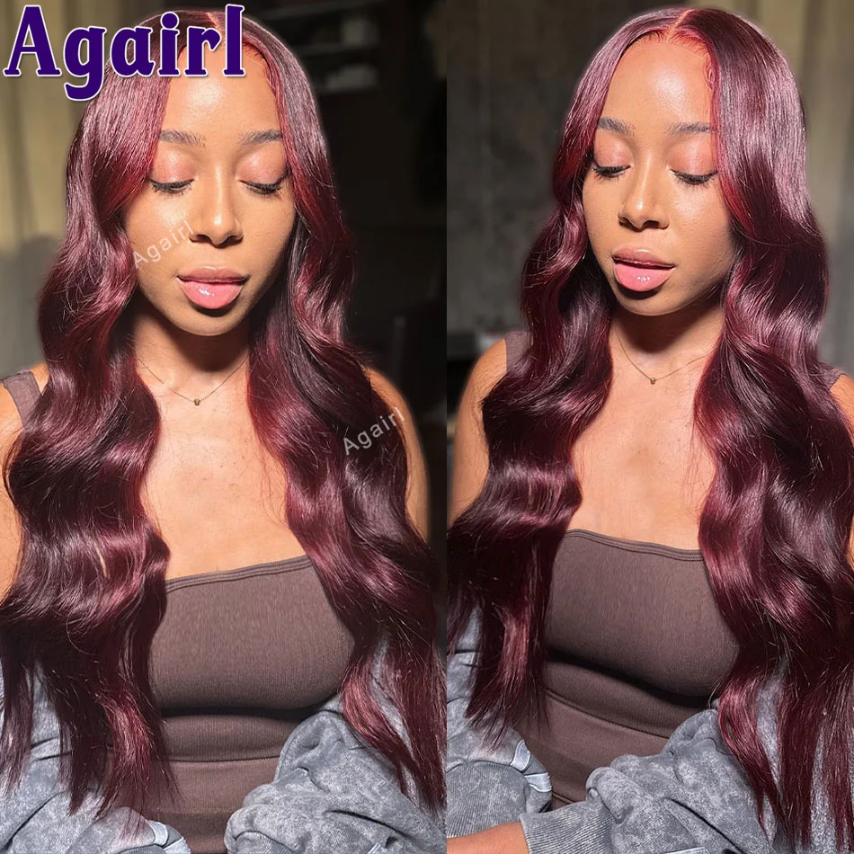 

Dark Red Burgundy 13X6 13X4 Body Wave Lace Front Wig Ready Go Human Hair For Women Transparent 6X4 Lace Closure Wig 200% Density