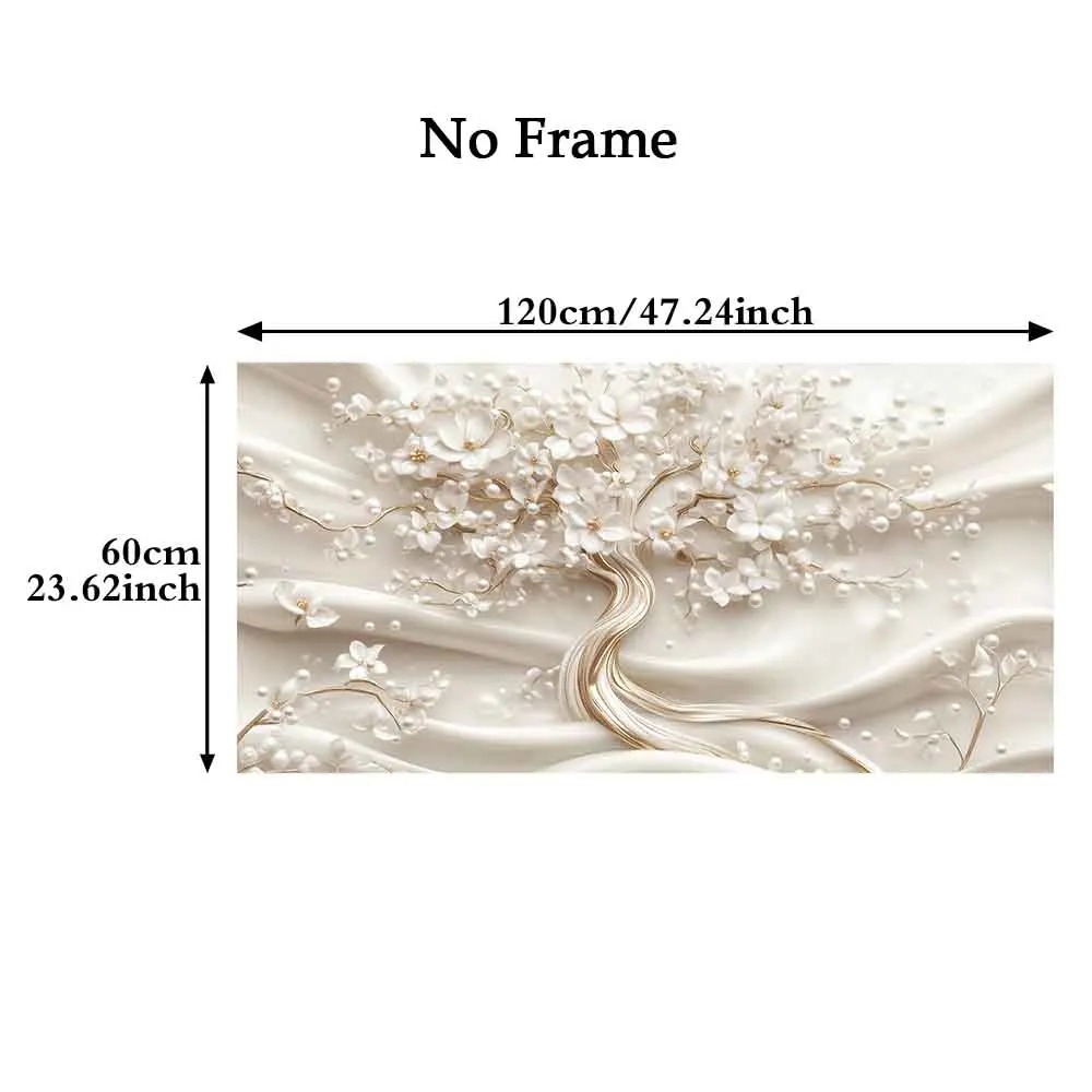 [2D Flat]1pc 23.62*47.24in/60*120cm UnFramed Pearl Blossom Canvas Wall Art Mural Home Decoration