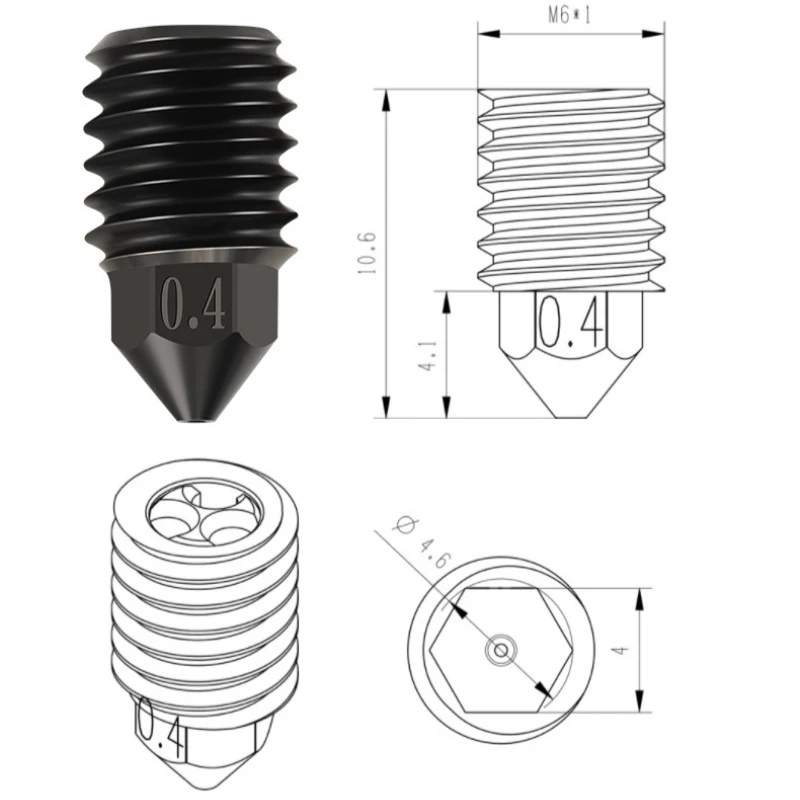 3D printer parts FOR Tuozhu X1P1 hardened steel nozzle CHT three-hole clone nozzle high flow and high temperature resistance 6