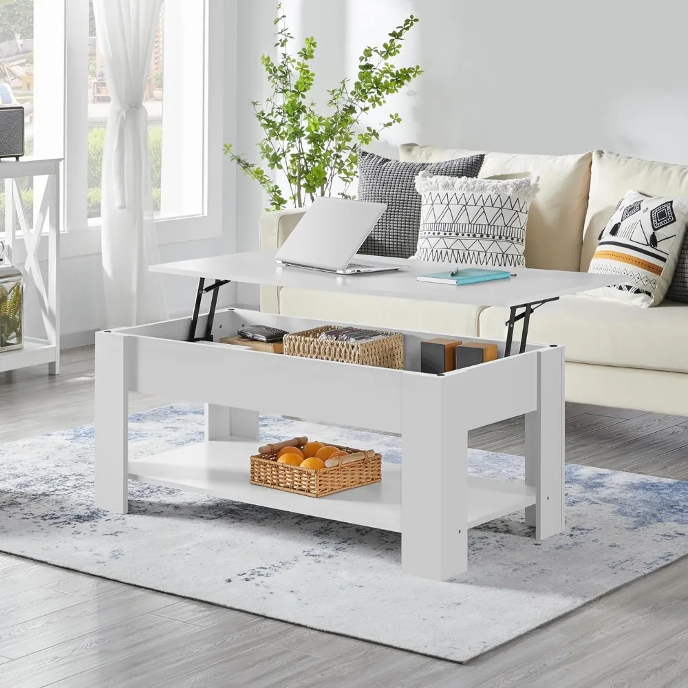 Lift Top Coffee Table with Hidden Compartment and Storage Shelf, Rising Tabletop Dining Table for Living Room Reception Room