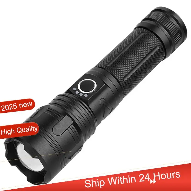ABJX New Retractable Flashlight Power Bank USB-C Rechargeable LED Strong Light Multitool Tacical Torch