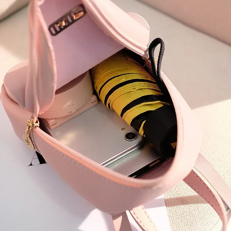 Fashion New Women Korean Style Mini Backpack PU Leather Small Backless Bag Multi-Functional Girls\' Small School Backpack