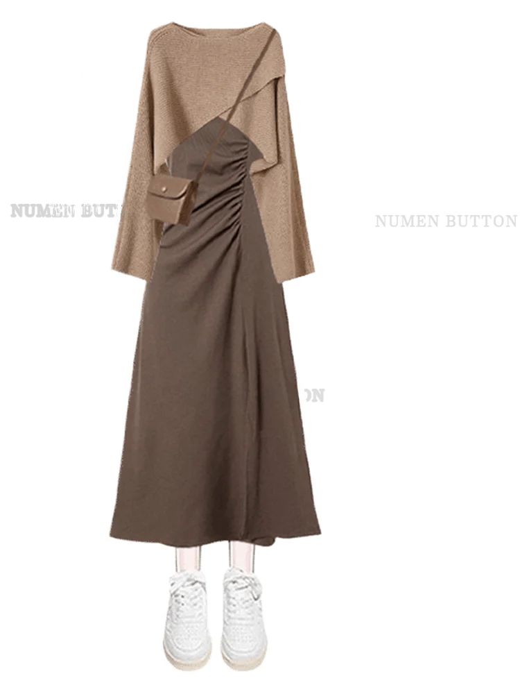 Herbst Advanced Strickset Damen Schlankheits-Plissee-Riemen Dr Zweiteiliger Anzug Leichter reifer Sle Casual A-Linie Rock