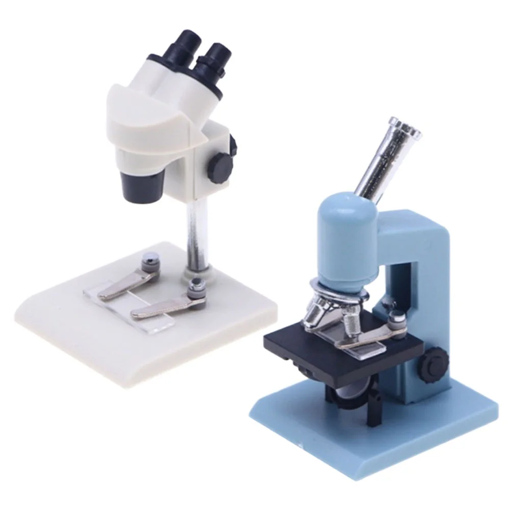 

2 Pcs Dollhouse Microscope Miniatures Things Toy Portable Accessories Stuff Plastic Tiny Model Child