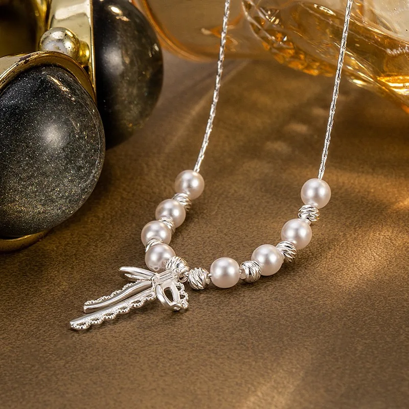 925 Sterling Silver Necklace For Women Adjustable Pearl Bow Necklace Round Ball Choker Necklaces Birthday Gift Chocker