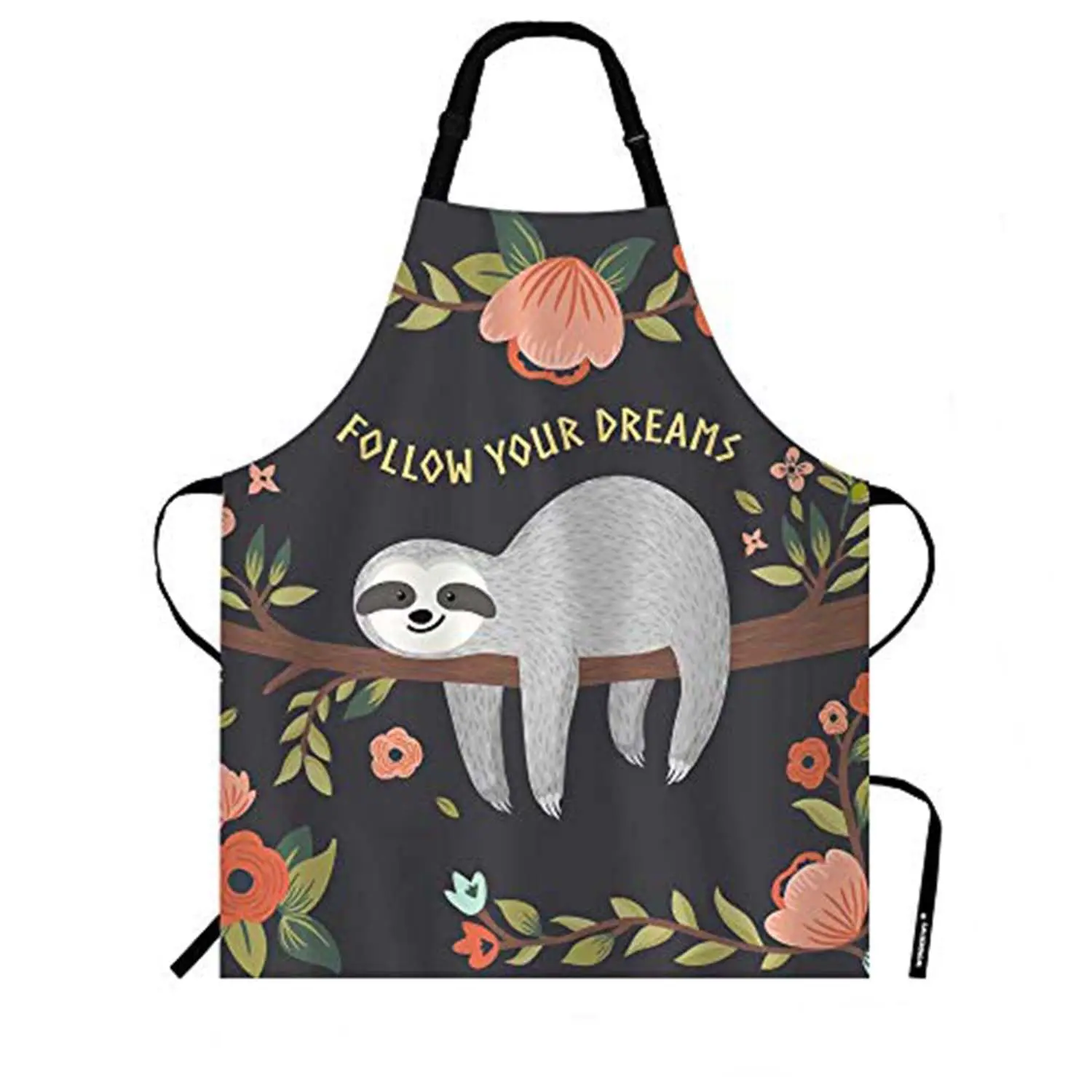 

Sloth Apron,Follow Your Dreams Cute Baby Sloth on The Tree Bib Apron with Adjustable Neck for Men Women,Suitable