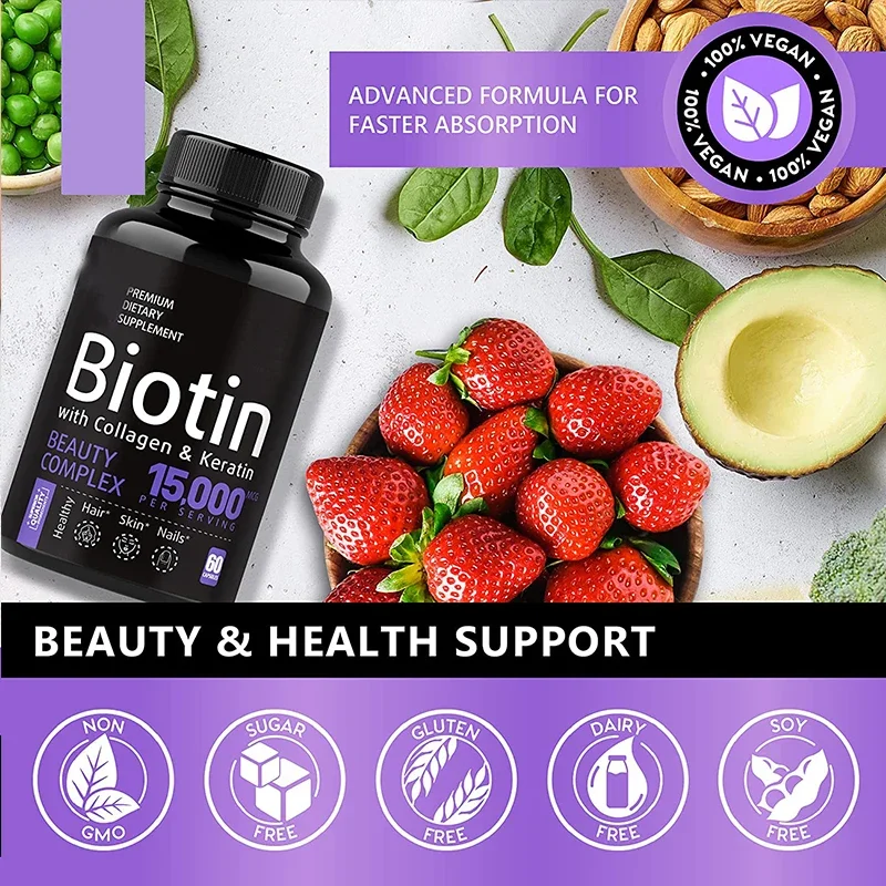 

1 bottle of biotin capsule promotes skin health, hair health, and nail health