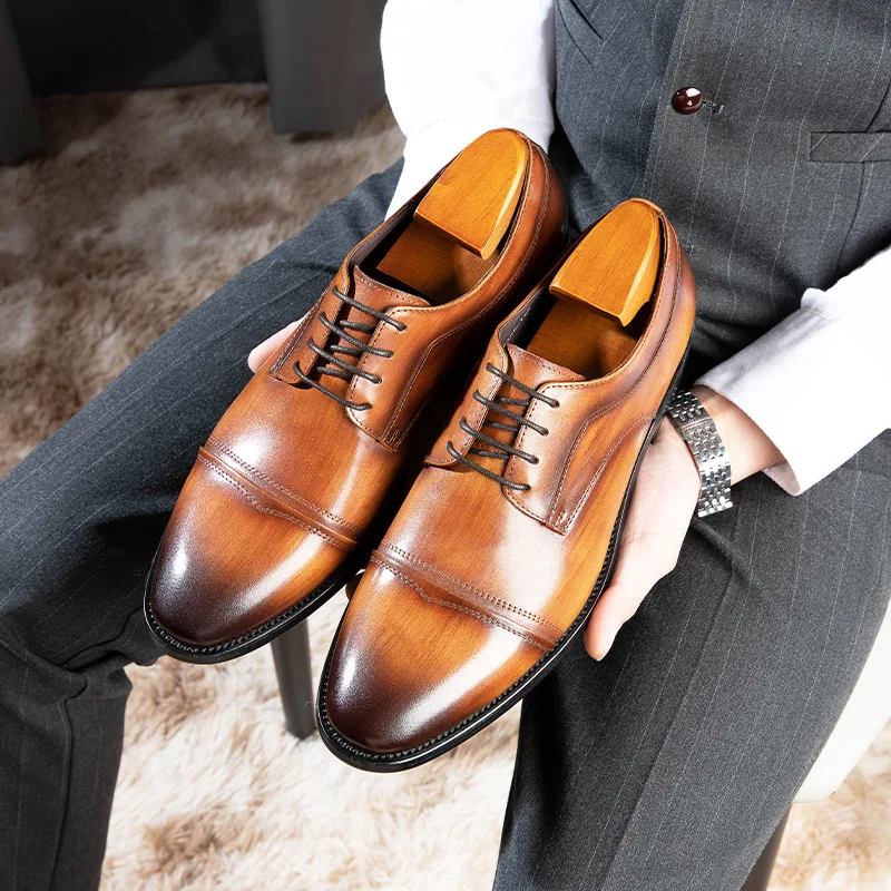 

Italian Style Men's Dress Shoes Genuine Leather Handmade Classic Black Brown oxford Lace-Up Office Business Formal Shoes For Men