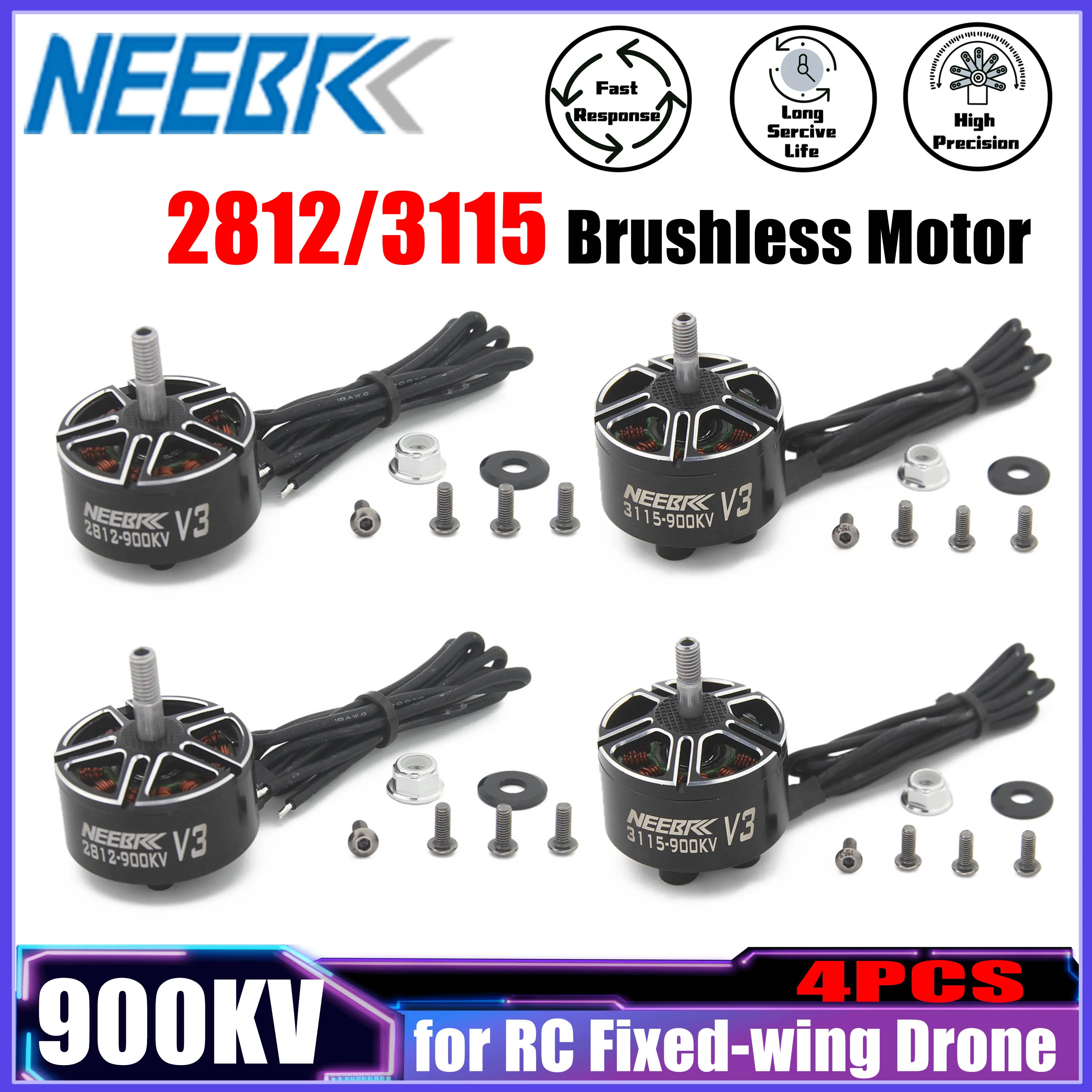 

NEEBRC 4 шт. 2812 3115 900KV Outrunner бесщеточный двигатель для RC FPV Drone с неподвижным крылом, мультикоптер, квадрокоптер, детали модели самолета