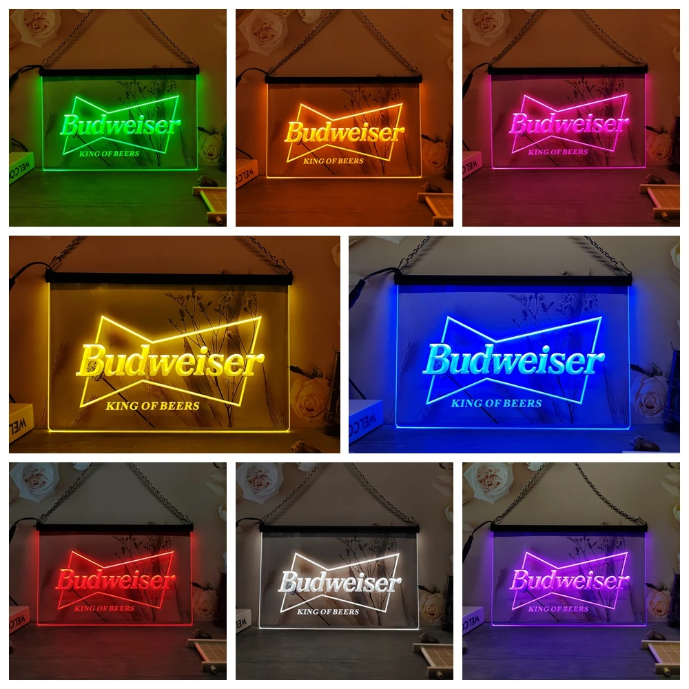 Budweiser King Beer Bar Pub Club LED Neon Sign-3D Carving Wall Art for Home,Room,Bedroom,Office,Farmhouse Decor