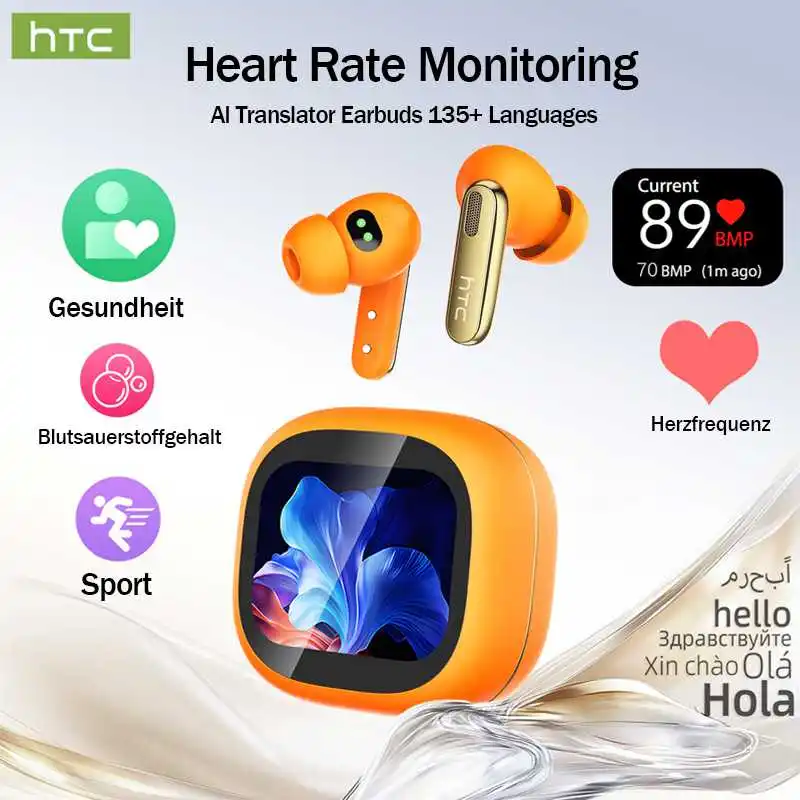 سماعات بلوتوث HTC سماعات لاسلكية كاملة الوضوح شاشة LCD سماعة أذن مزودة بخاصية إلغاء الضوضاء مريحة لرياضة الموسيقى