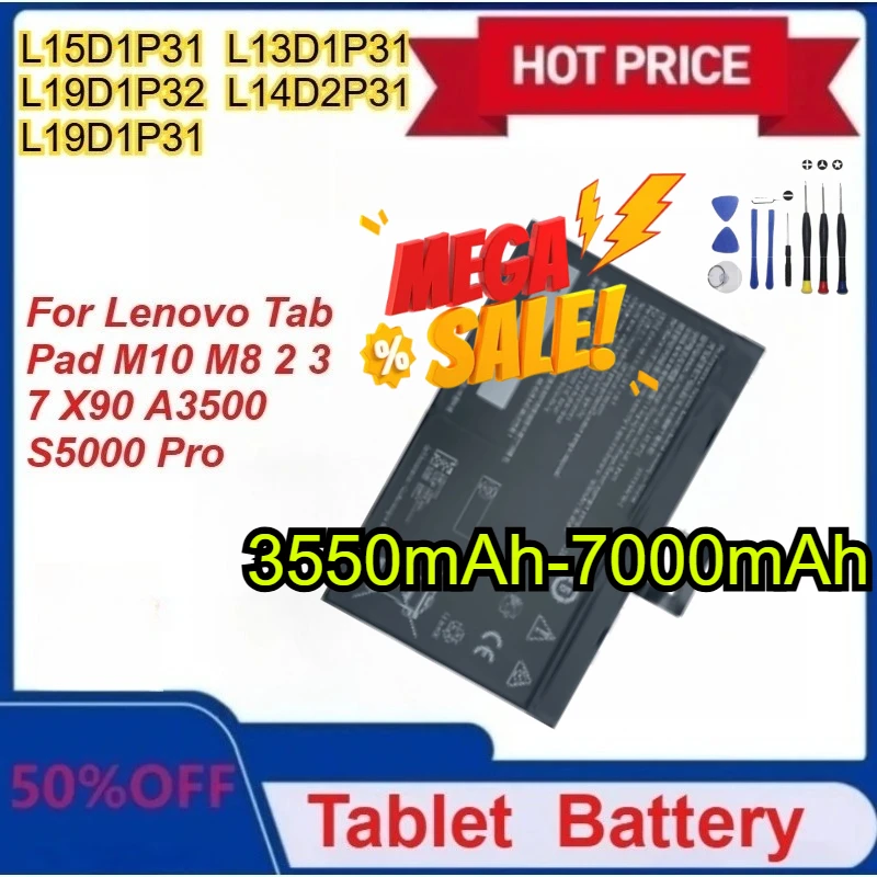 

New L13D1P31 L15D1P31 L19D1P31 L19D1P32 L14D2P31 Battery For Lenovo Tab Pad M10 M8 2 3 7 X90 A3500 S5000 Pro Tablet + Tool
