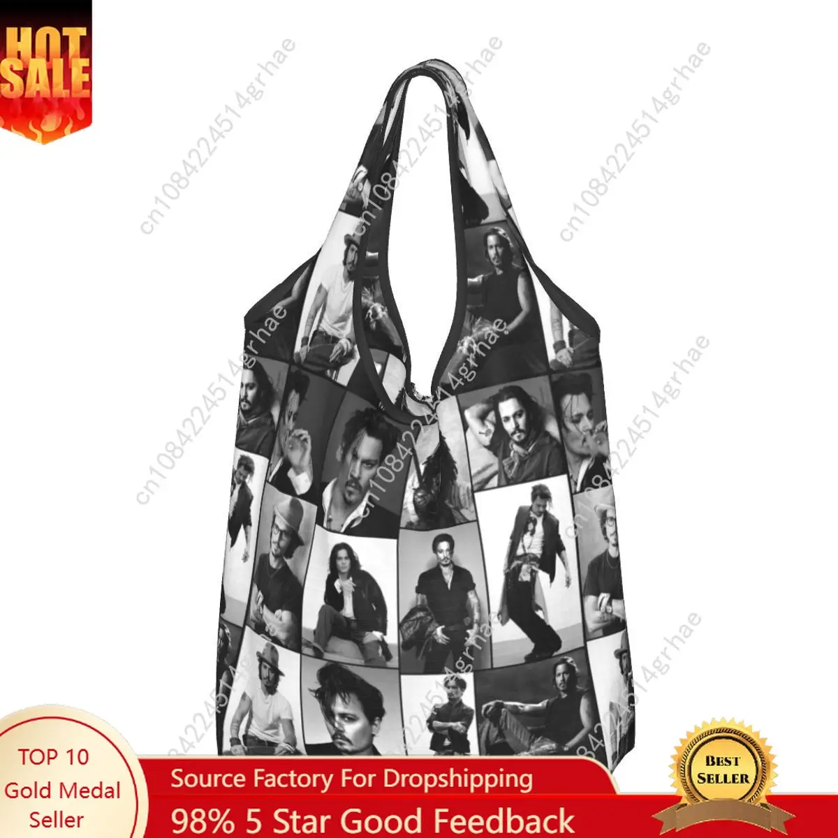 Johnny Depp Collage Shopping Bag Reusable Grocery Tote Bags Ripstop Large Capacity Recycling Bags Washable Handbag