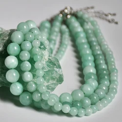 Yumfeel Natural Stone Necklace Summer Bohemian Style Vacation Jewelry Green Jade Round Beads Handmade Choker
