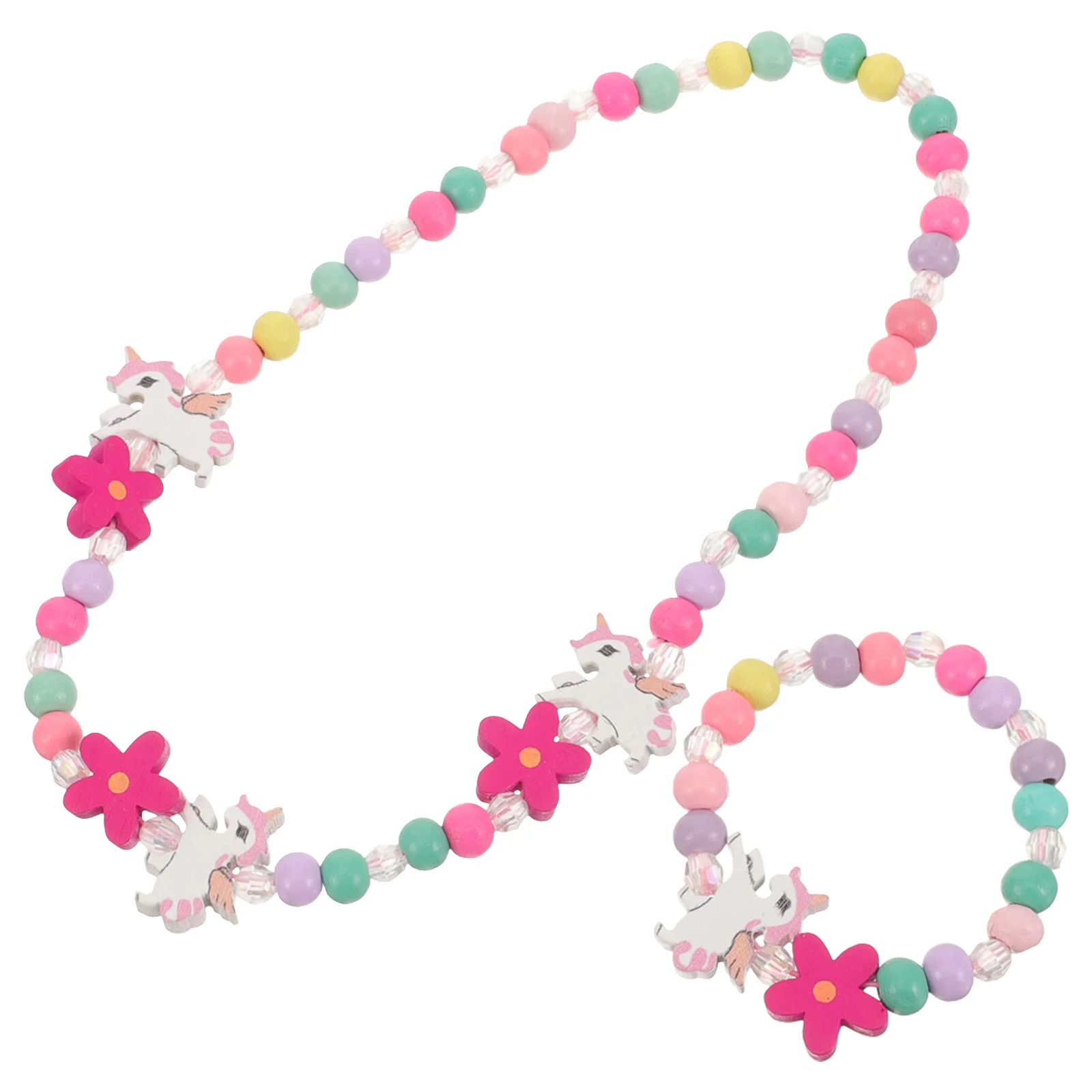 Unicorn Jewelry for Little Girls Bracelet Basket Kids Wooden Plastic Beads Necklace Child Toddler