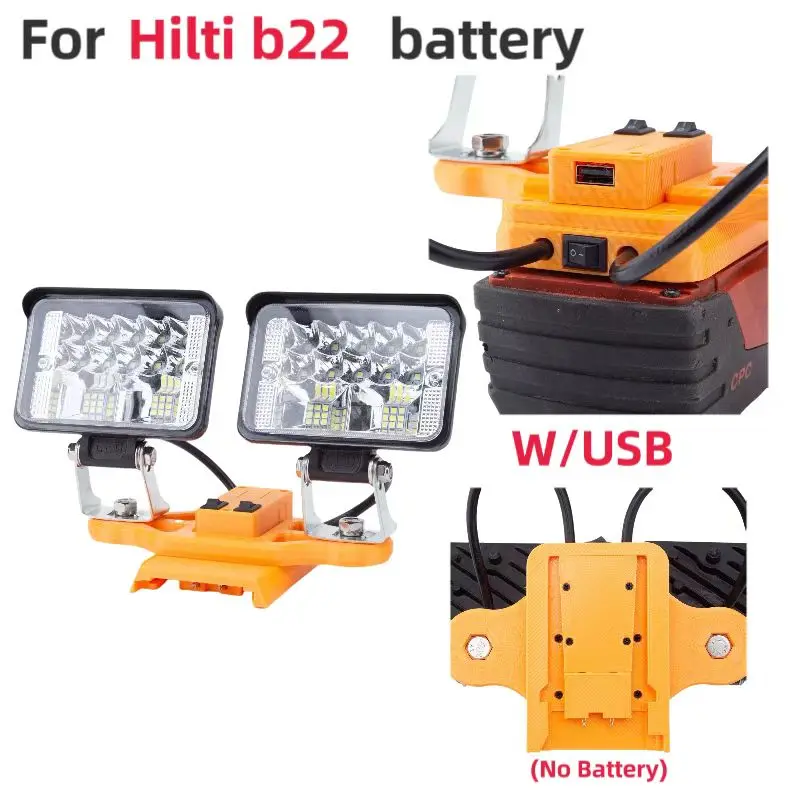 w/Usb LED Work Light  Emergency Light Bulb  Flashlight For HILTI 22v B22 Lithium Battery (Not Including Battery)