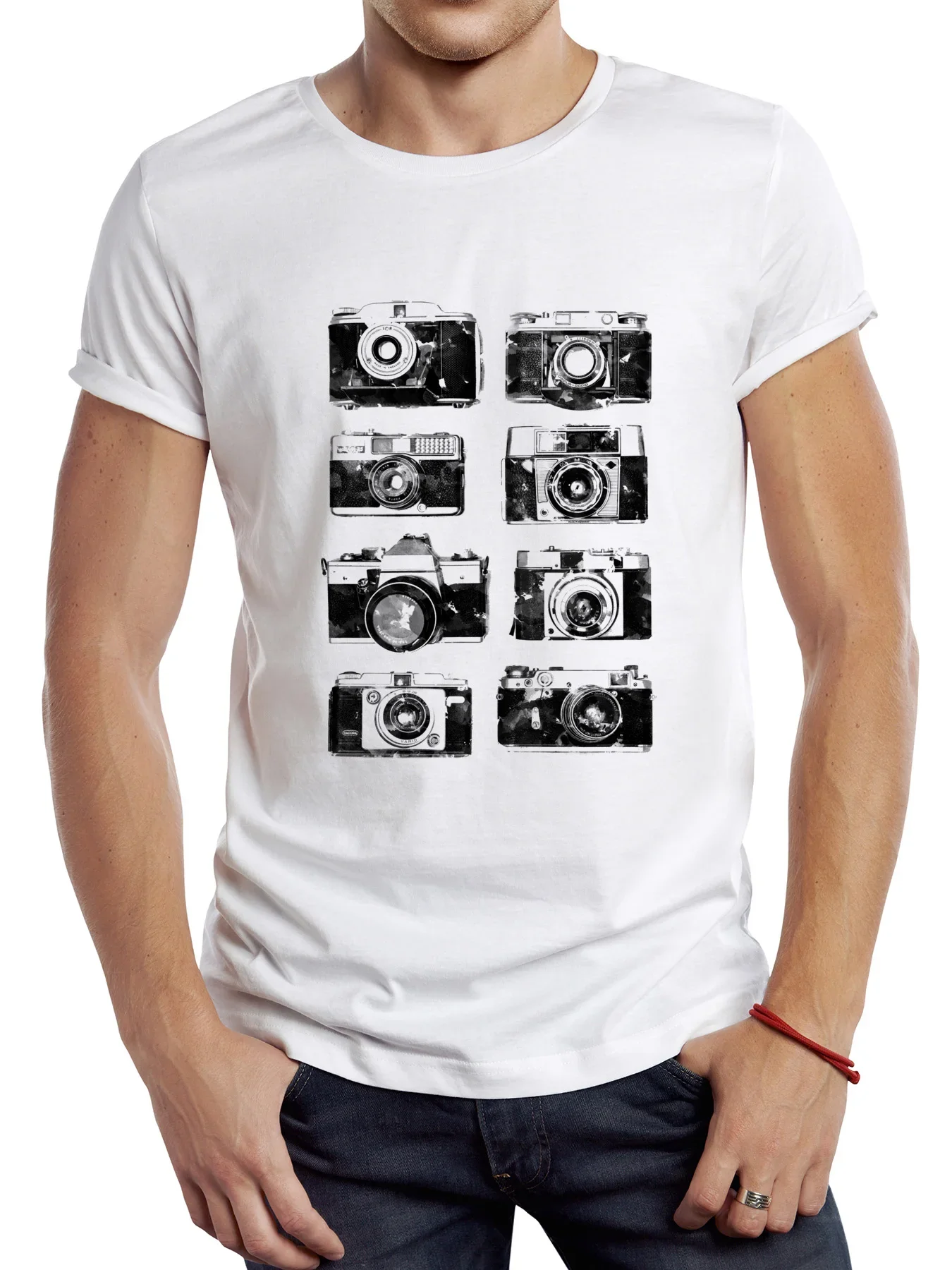 heavyweight Informal New Arrival vintage funny anime Men's Retro Camero Print Tee Short-Sleeve Comfy Tops For Spring Summer