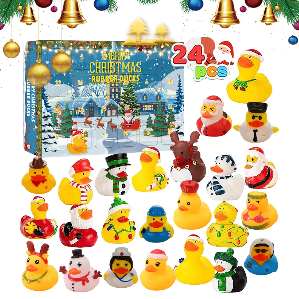 مجموعة بطة مطاطية للعد التنازلي لعيد الميلاد لمدة 24 يومًا مع 24 بطة مطاطية ألعاب حمام لعبة البطة تقويم القدوم للأطفال بعمر 14 + سنة #5