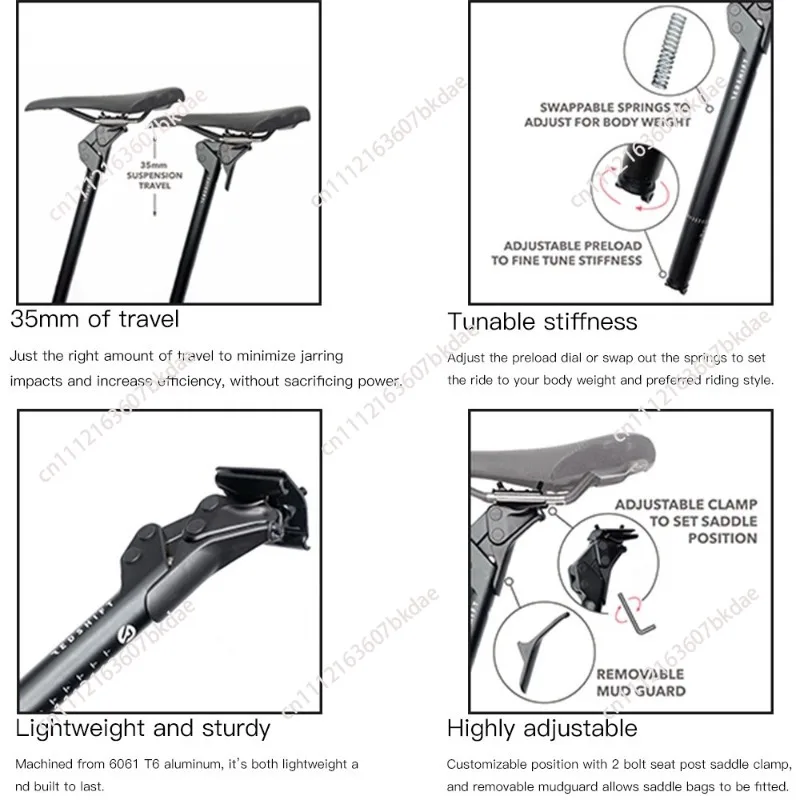 Carbon Fiber Suspension Seatpost, Shock‑Absorbing Bicycle Seat Post Ultralight For  Mountain Road Bike Cycling Replacement Parts