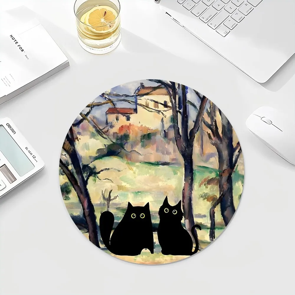 Cat Famous Painting Mousepad INS Tide Round Keyboard Mat Table Mat Students Cabinet Gamer Desktop Mousepad Cup Mats Deskpad