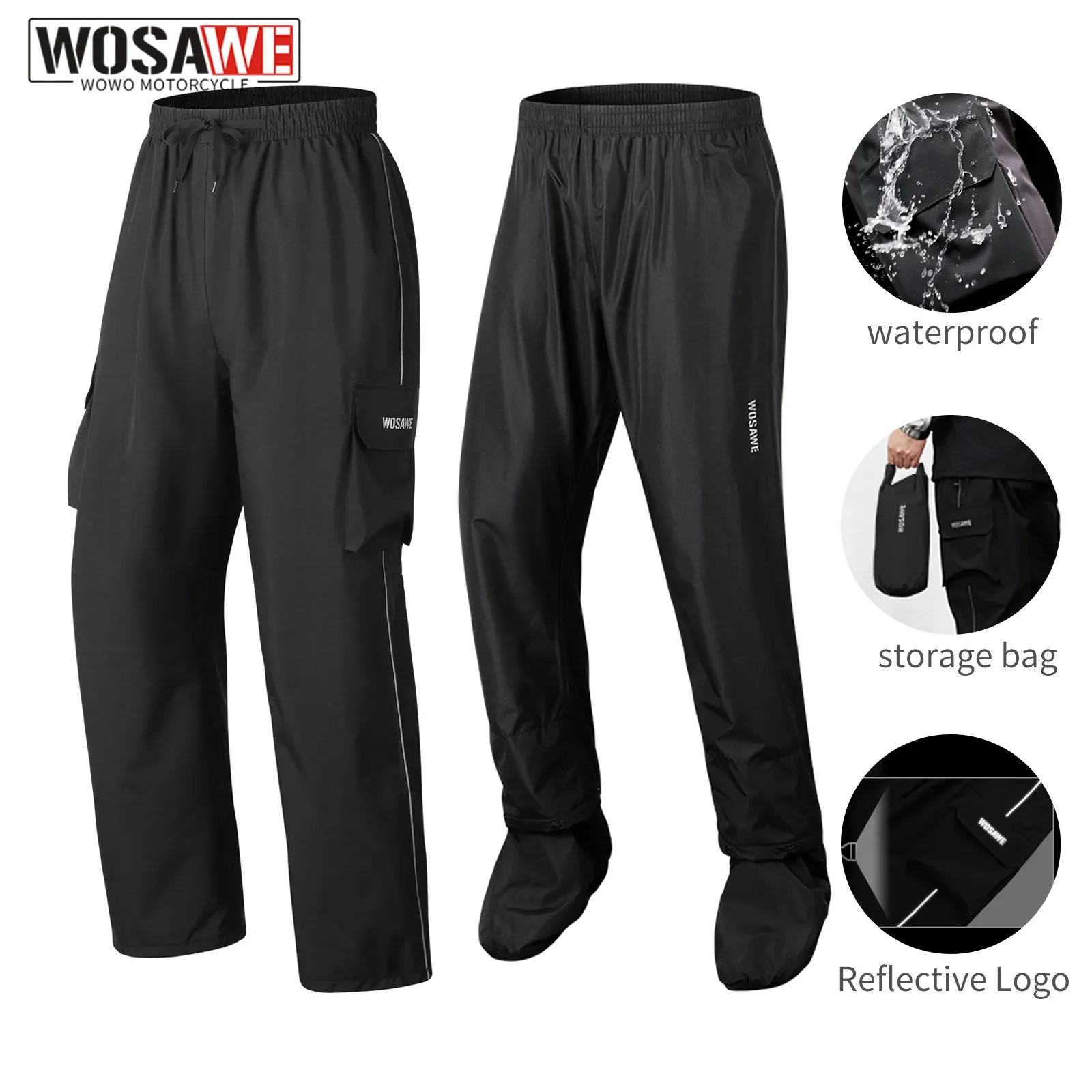 

WOSAWE Waterproof Motorcycle Pants Outdoor Waterproof Trousers Motorcycle Outdoor Riding High-gloss Reflective Rain Pants