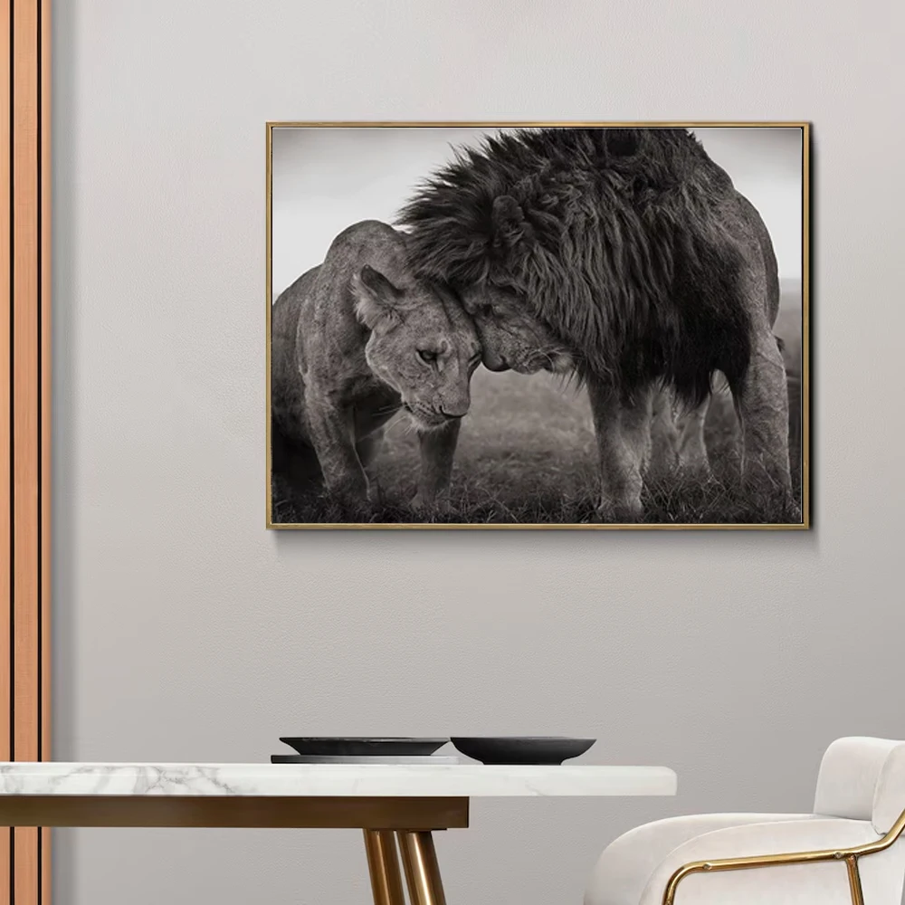 

120x160cm Lions Head to Head Black and White Canvas Art Painting Posters and Prints Cuadros Wall Art Picture for Living Room