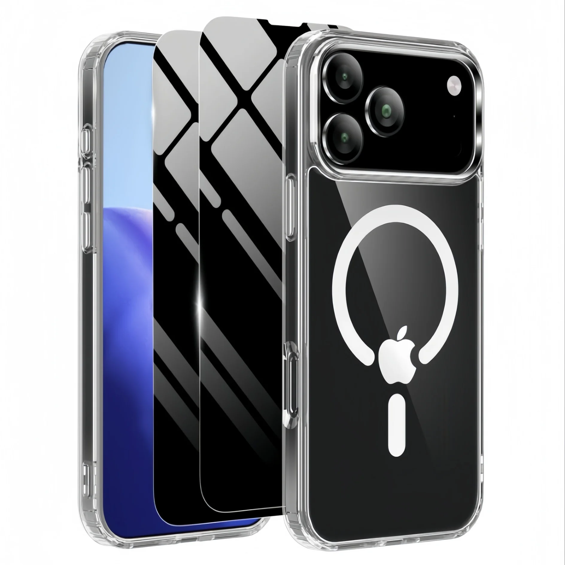 Transparente magnetische Hülle für iPhone 17Pro Max/17Pro/17/Air mit 2 Sichtschutz-Displayschutzfolien, nicht vergilbender, stoßfester Schutz