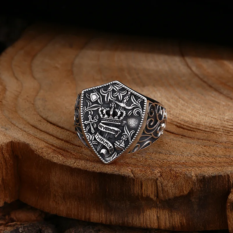 

Wholesale 925 sterling silver ring crown shield ring ring opening ring thai silver retro trendyy personalized jewelry