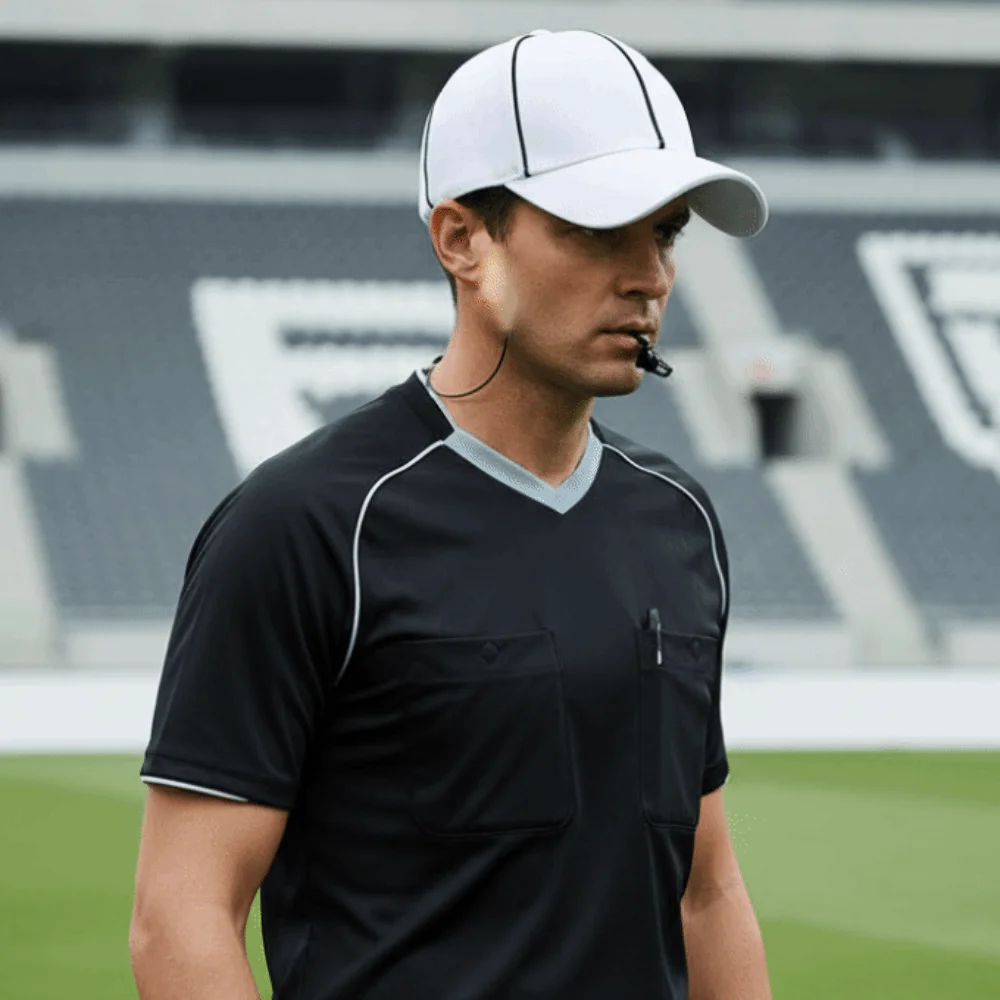 Adjustable Professional Referee Baseball Cap Black / White Casquette Sports Hat with Contrast Trim Sunshade Polyester