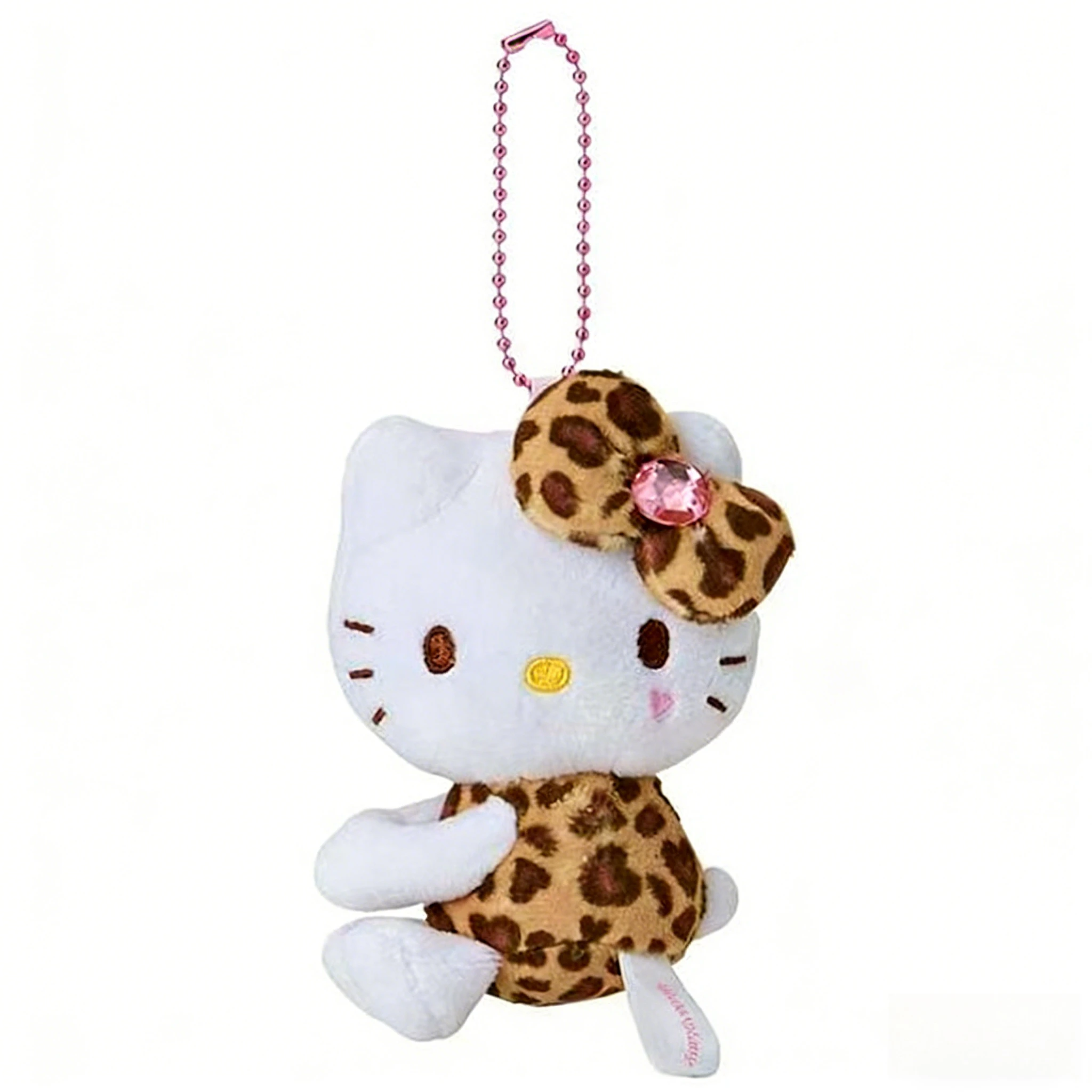 Hello Kitty Fashion Print Plush Keychain Kitty Leopard Pattern Furry Tail Heart Buckle Plush Doll Pendant Cute Bag Accessories