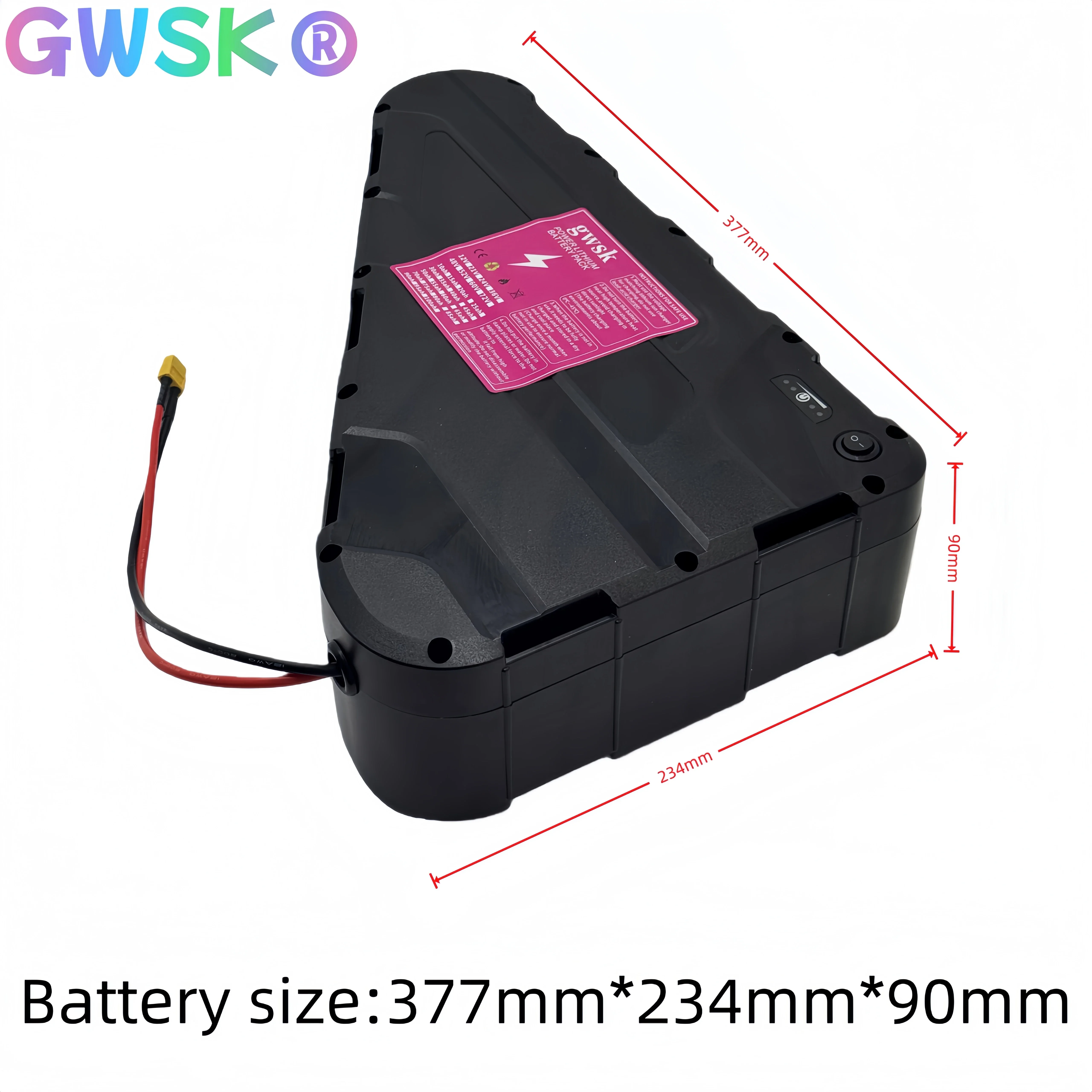 شحن جوي 52 فولت، 48 فولت/36 فولت سعة كبيرة مقاوم للماء غلاف صلب بطارية كهربائية قوية 350W500W750W1000W بطارية مثلثة