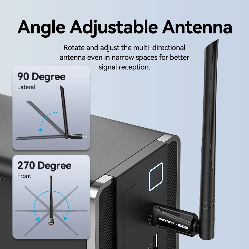 Vention USB WiFi Adapter for PC Laptop 600Mbps 90 270 Degree 5G&2.4G Antenna Wireless USB Network Card for Mouse Keyboard