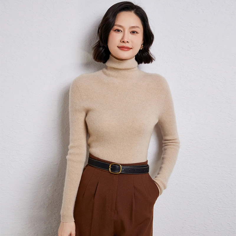 Ladies' 100% Pure Wool Sweater High Neck Slim Knit Pullover Women's Inside Tops Fashion High-End Bottoming Shirts Autumn/Winter