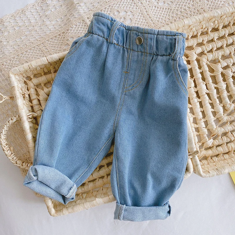 Kids Baby Solid Color Jeans 0-4 Years Old Baby Spring Children Boys Girls Korean High Waist Casual Baby Boys Girls Jeans