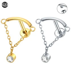 1/5PCS Titanium Tassel Chain Dangle Cartilage Earrings Stud 16G Internally Thread Zircon Helix Ear Tragus Piercings Body Jewelry