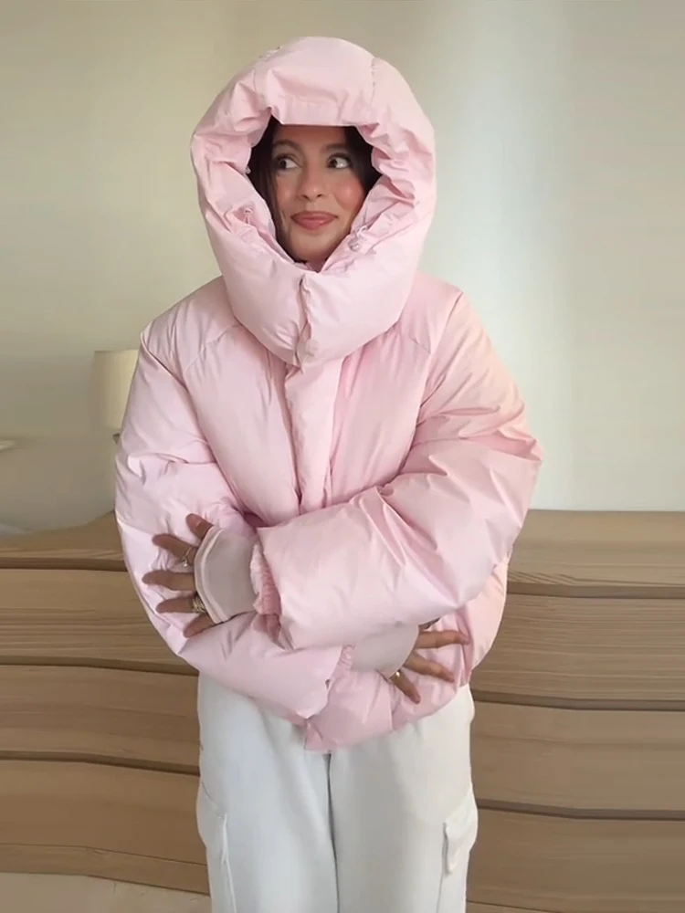 Women High Street Cotton Quilted Coats Warm Stand Zipper Loose Oversize Long Sleeve Short Jackets Autumn Winter Fashion Outwear