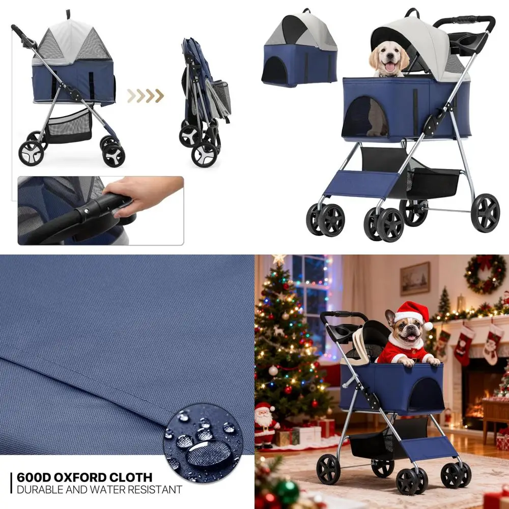 

Convertible 3-in-1 Pet Stroller for Small to Medium Dogs, Removable Carrier, Car Seat, Easy Entry, Suitable for Pets up to 33 lb