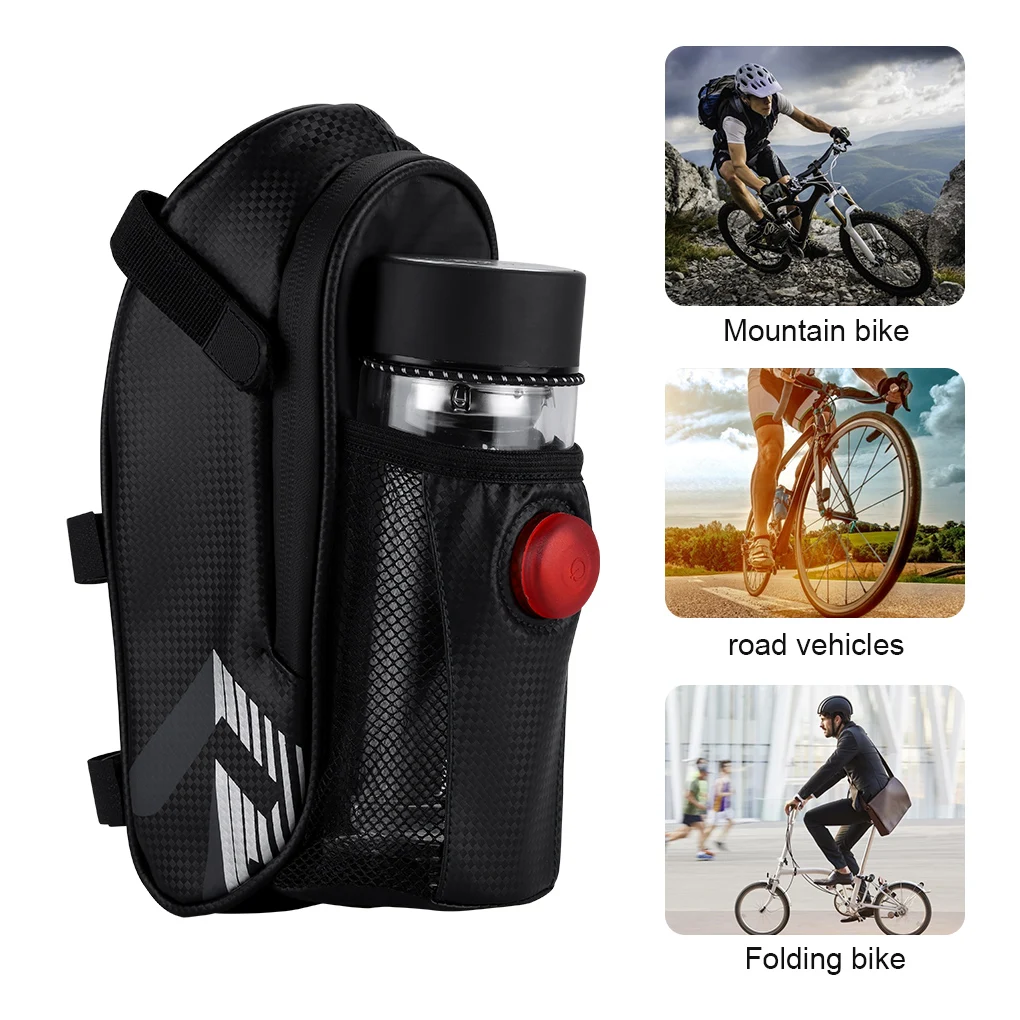 

Bicycle Saddle Bag Cycling Water Bottle Pouch IP44 Waterproof Bike Taillight Pocket with LED Light
